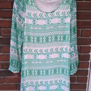Peach Love California Dress Sz S Lined Aztec Green Long Sleeves Made in USA